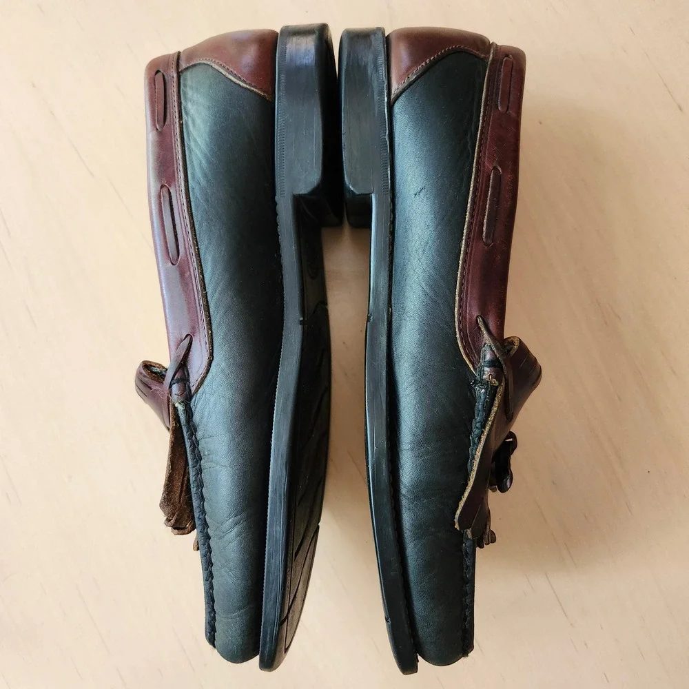 Vintage Dexter Tassel Loafers Mens 11 Leather Dark Green Brown Prep Academia